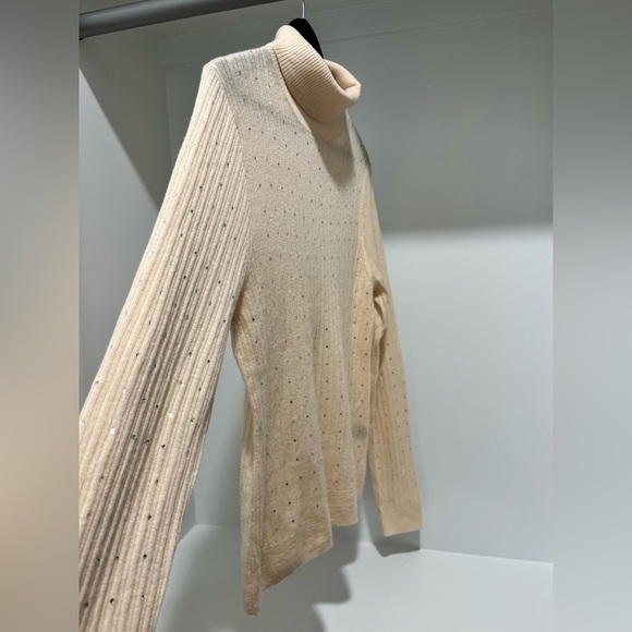 J crew Featherweight cashmere turtleneck sweater rhinestones buttercream XL - Picture 6 of 11